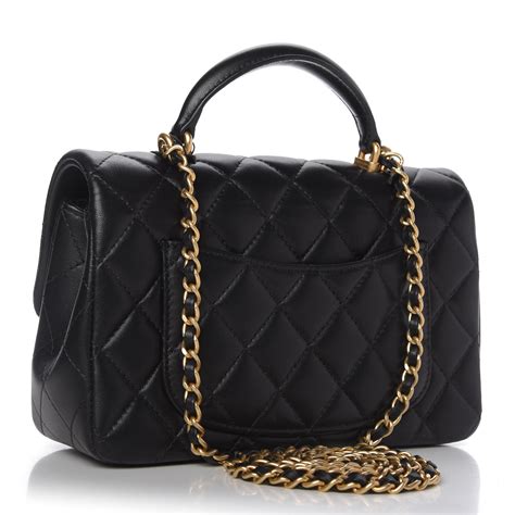 CHANEL Lambskin Quilted Mini Top Handle Rectangular Flap .